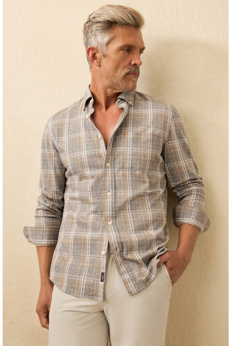 Coastline Knit Button-Down Shirt, Alternate, color, DUNE ASH PLAID