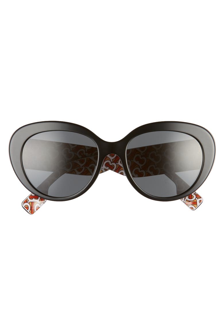 54mm Round Cat Eye Sunglasses, Alternate, color, BLACK/GREY SOLID