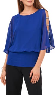 Chaus Split Sleeve Rhinestone Blouse