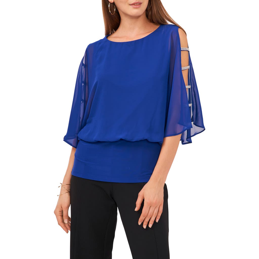 Chaus Split Sleeve Rhinestone Blouse in Goddess Blue at Nordstrom, Size Medium