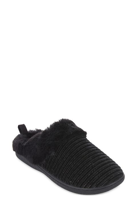 Faux Fur Trim Velour Clog Slipper (Women)