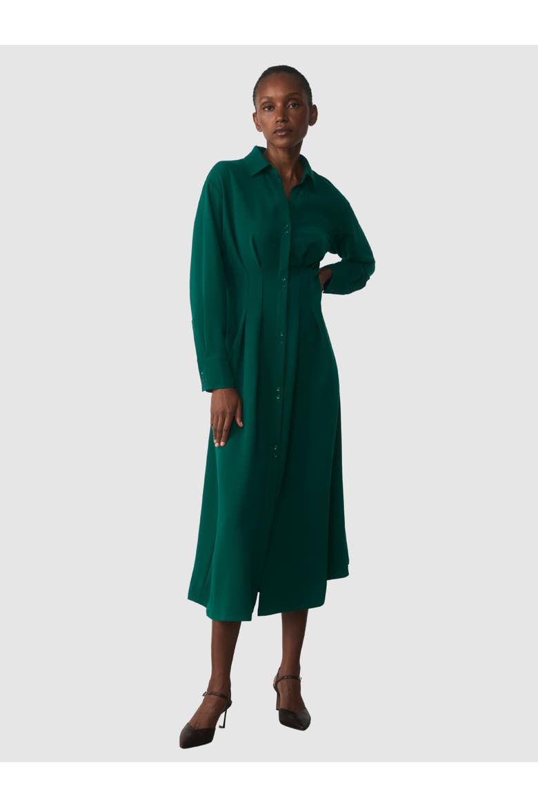 Amara Long Sleeve Collared Shirt Dress, Main, color, Green