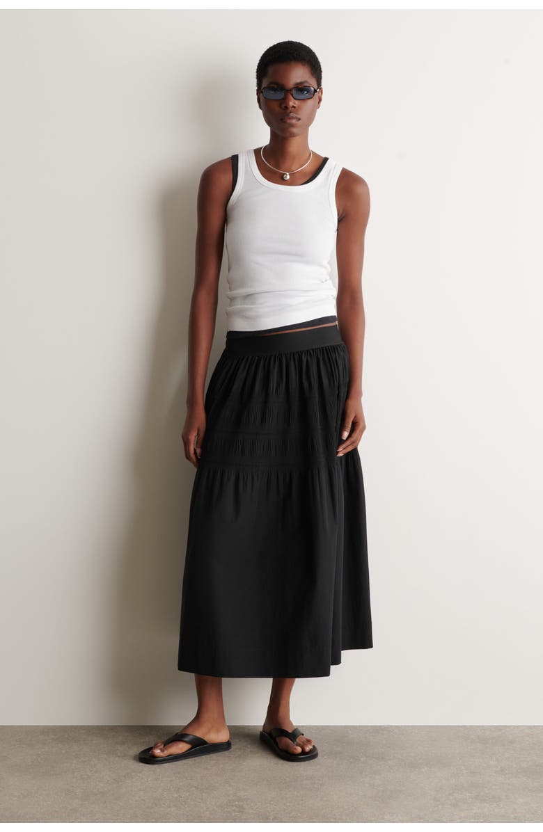 COS Tiered Gathered Midi Skirt, Main, color, Black