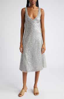 Vince Plunge Neck Sequin Silk Midi Slipdress
