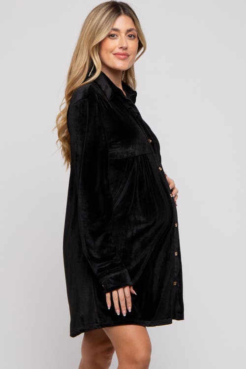 Pinkblush Velvet Button Down Dress In Black