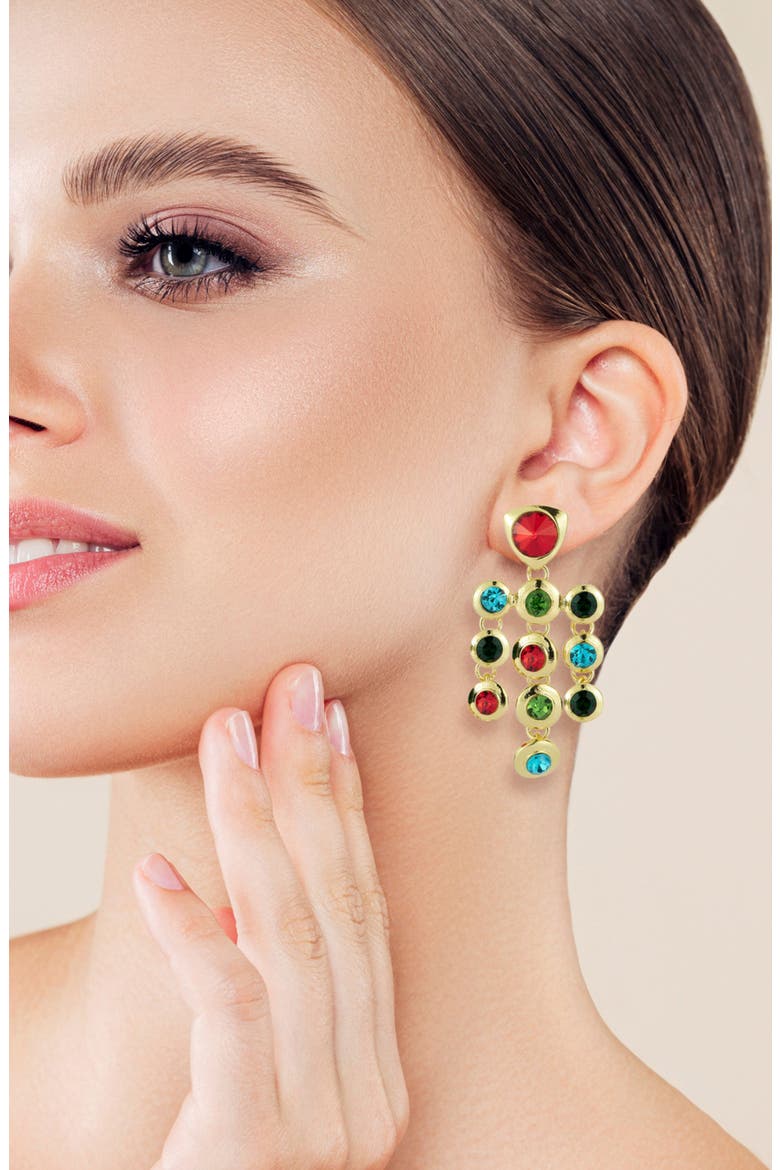 Cubic Zirconia Tiered Drop Earrings, Alternate, color, GOLD