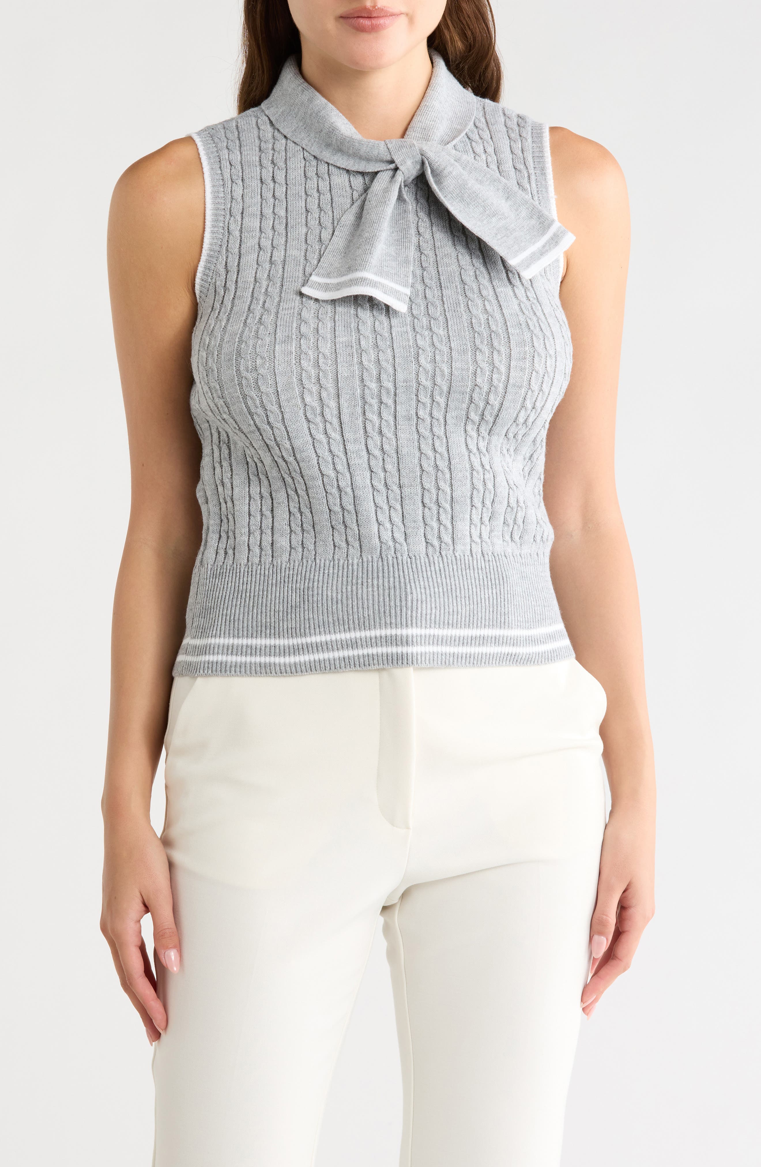 Tie Neck Sleeveless Sweater