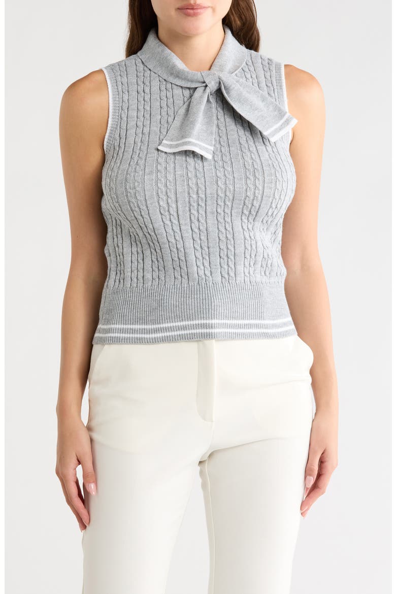 Tie Neck Sleeveless Sweater, Main, color, HEATHER GREY/ WHITE