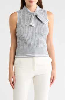 Tie Neck Sleeveless Sweater