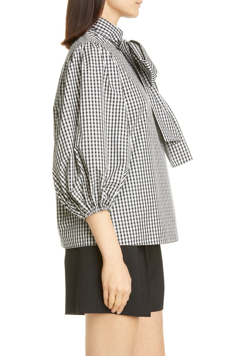 RED Valentino Tie Neck Puff Sleeve Gingham Blouse, Alternate, color,
