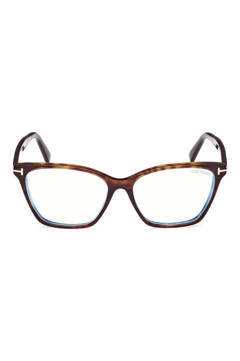 56mm Cat Eye Blue Light Blocking Optical Glasses, Main, color, HAVANA ECO / T LOGO
