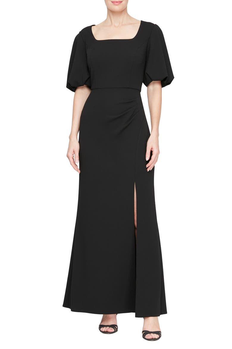 Square Neck Column Gown, Main, color, BLACK
