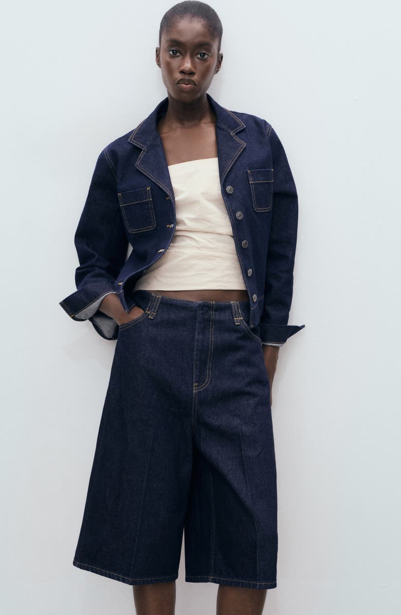 MANGO Wide Leg Denim Bermuda Shorts, Alternate, color, Open Blue