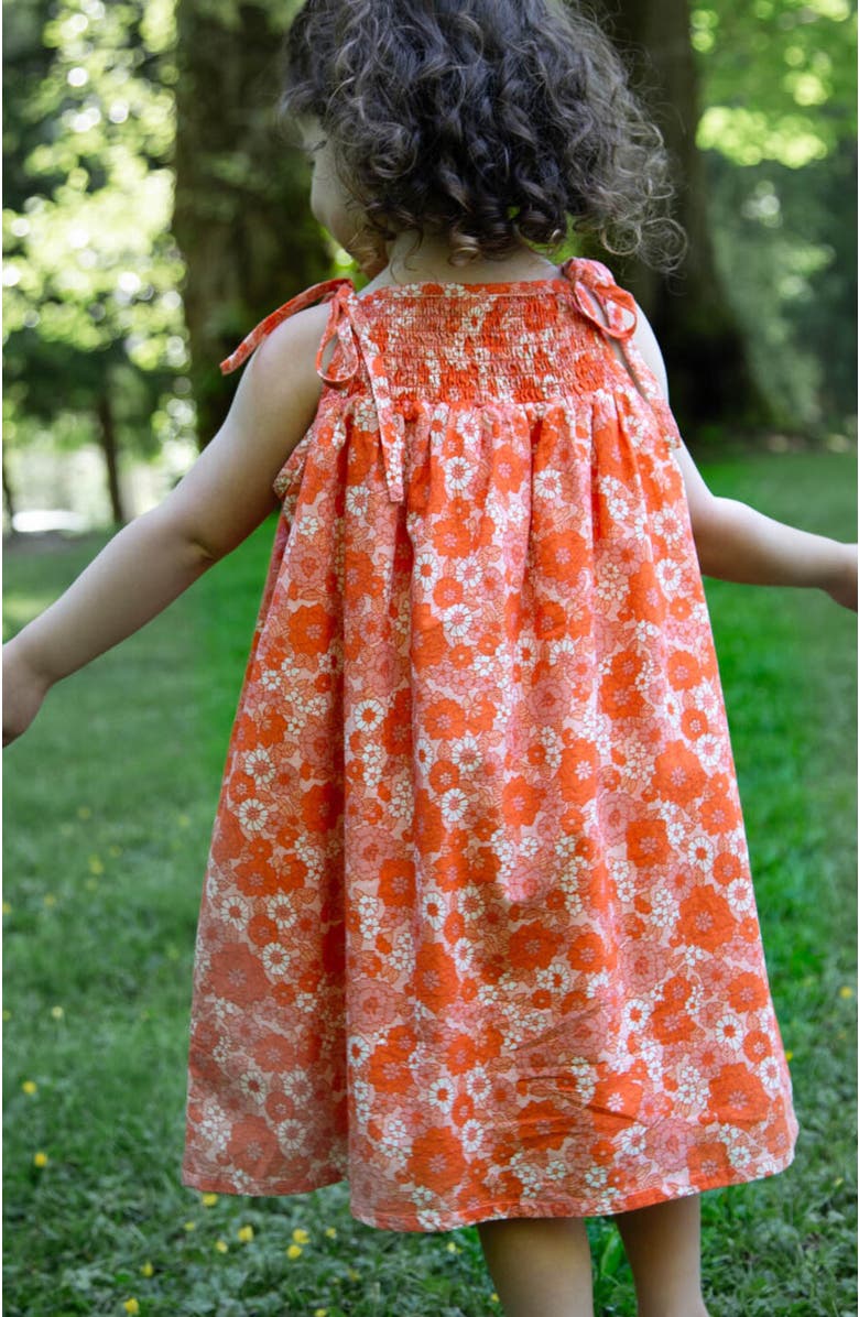 Beet World Girls' Shoulder-Tie Smocked Dress, Alternate, color, Orange