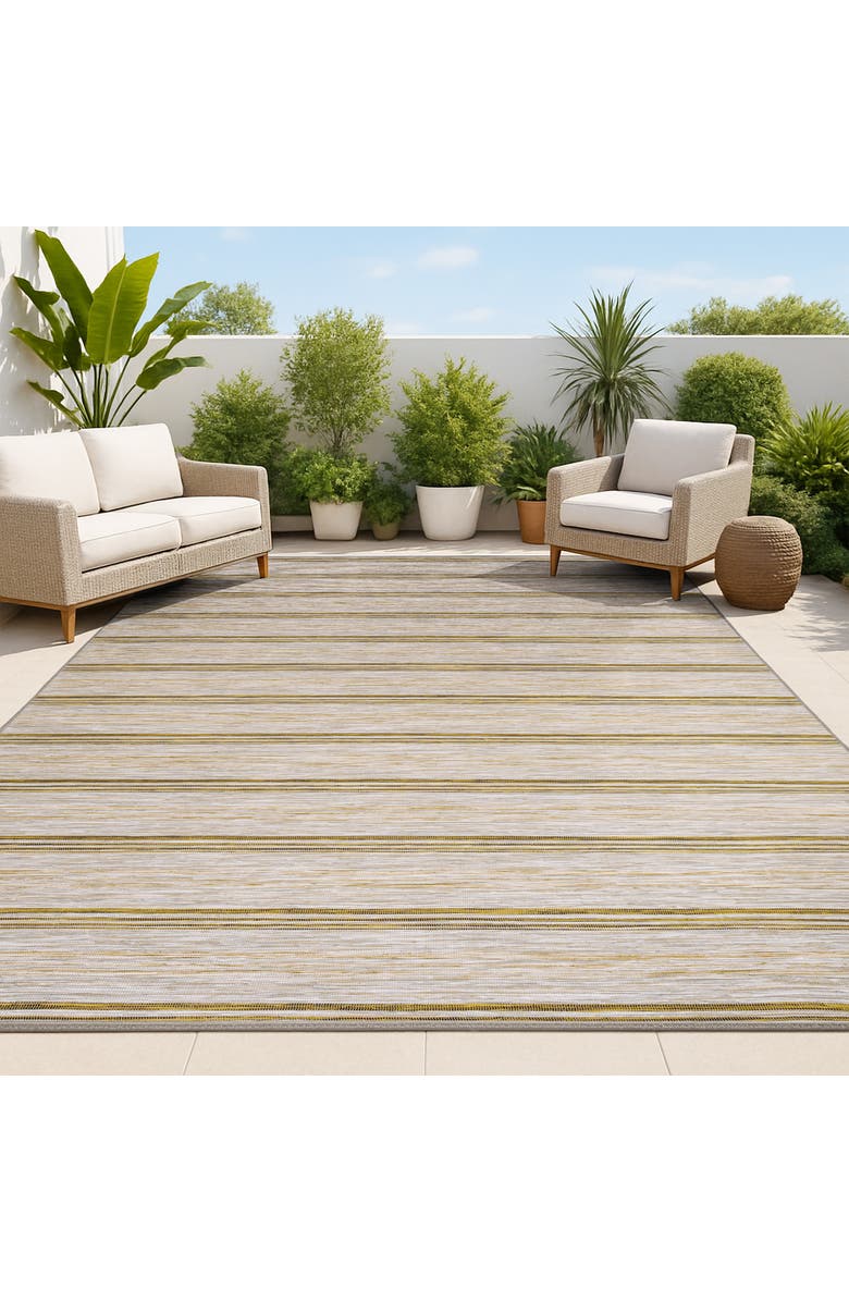 JONATHAN Y Bo Modern Farmhouse Wide Stripe Indoor/Outdoor Area Rug, Alternate, color, Brown/Natural