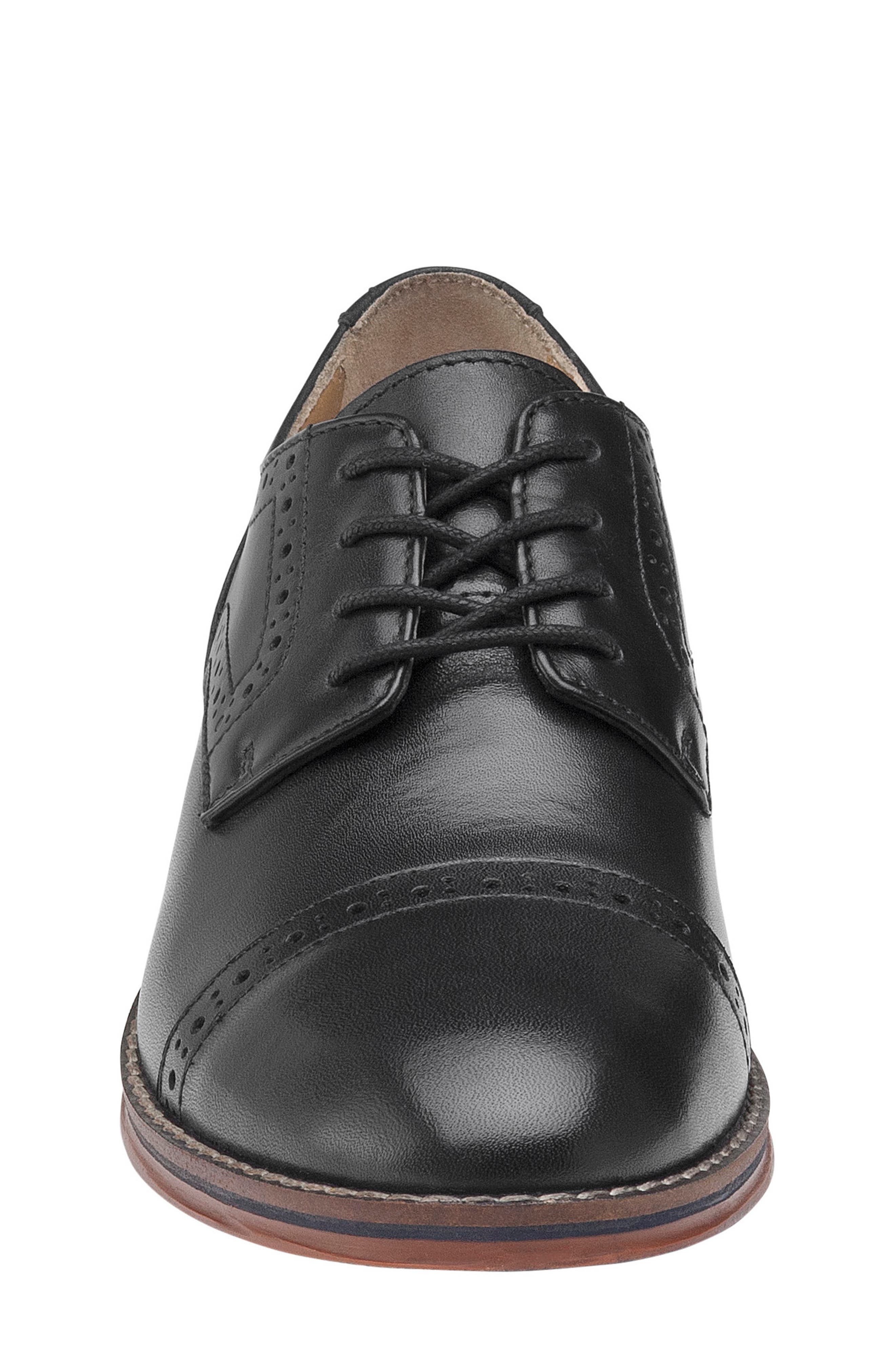 Johnston & Murphy Kids' Conard Cap Toe Derby, Alternate, color, Black Full Grain