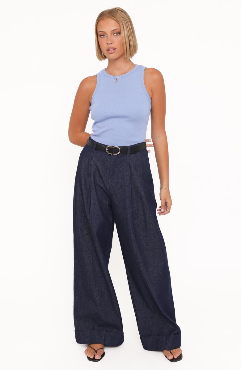 Petal & Pup Elinor Cuffed Pleated Wide Leg Denim Pants, Alternate, color, Dark Wash