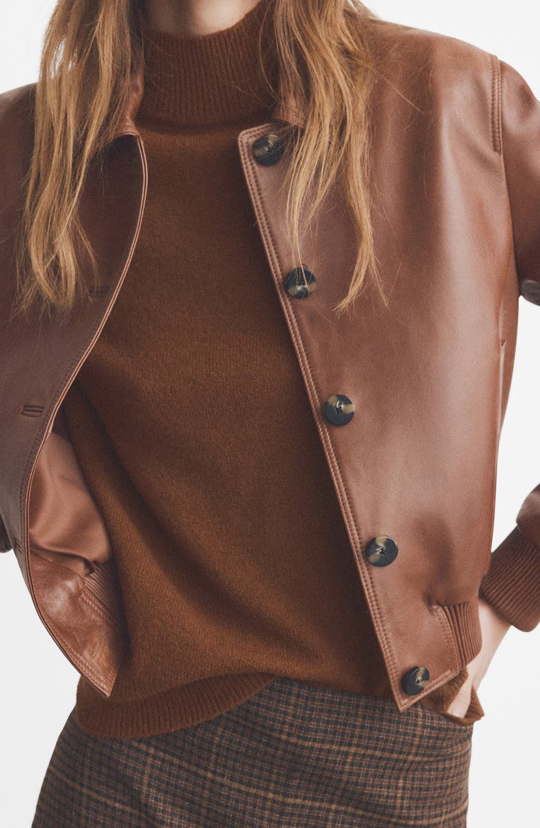 MANGO Button Cuff Turtleneck Sweater, Alternate, color, Caramel