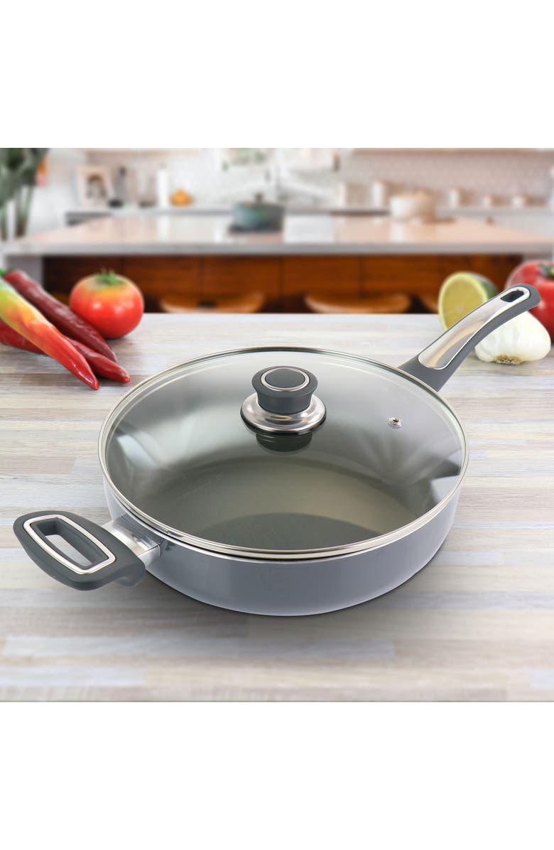 OSTER 3.5 Quart Aluminum Saute Pan with Lid, Alternate, color, Grey