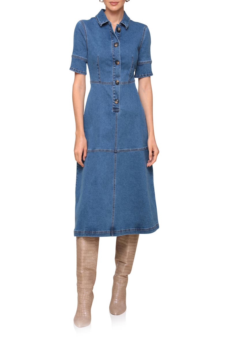 Denim Midi Shirtdress, Main, color, MEDALLION WASH