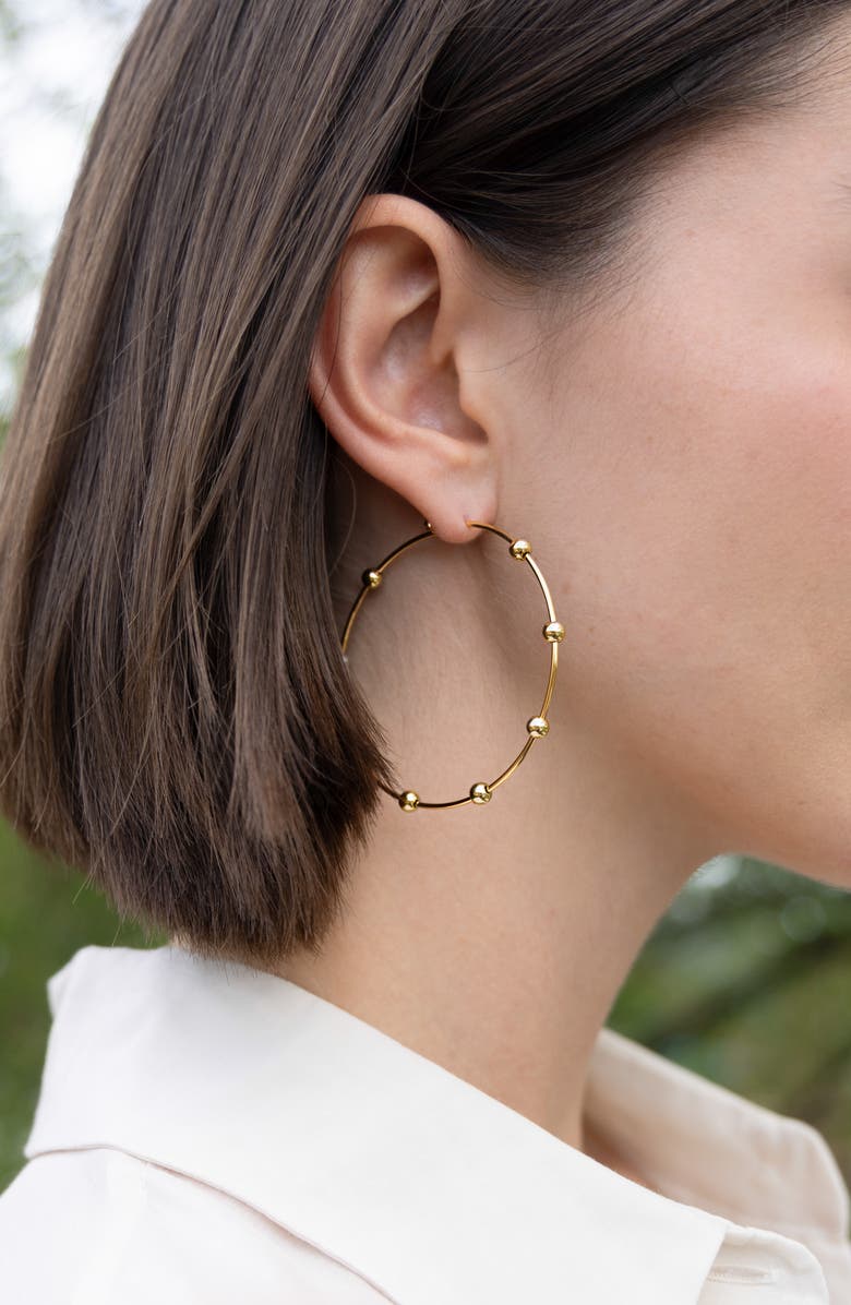 MARLYN SCHIFF Ball Hoop Earrings, Alternate, color, Gold