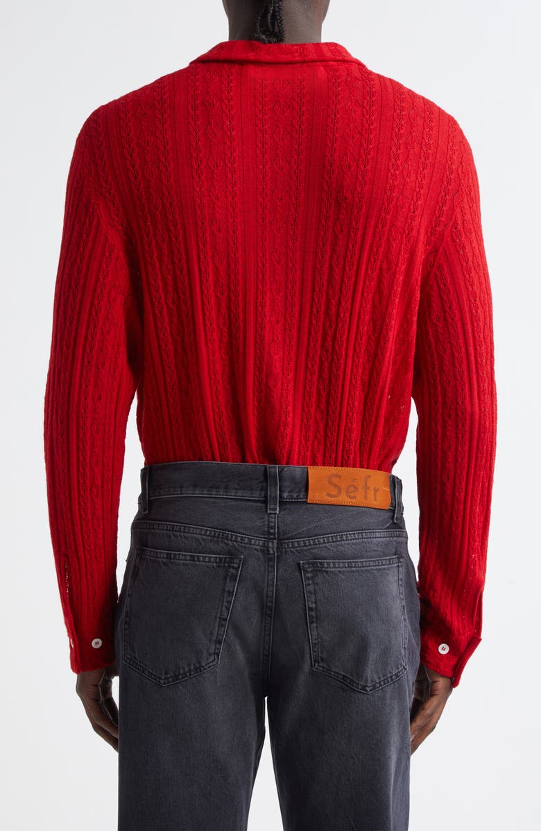 Séfr Riku Merino Wool Cable Knit Button-Up Shirt, Alternate, color, Ruby Merino