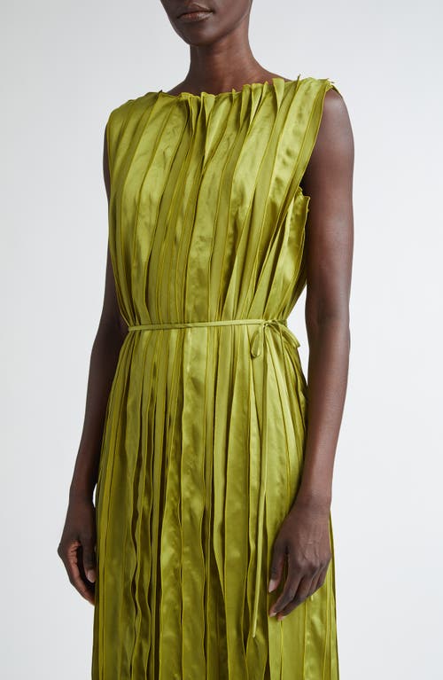 Shop Lafayette 148 New York Glossy Pleated Effect Belted Midi Dress In Kiwi