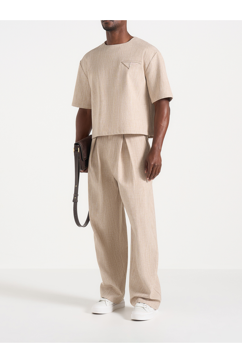 Leon Boxy Cropped Hatched T-Shirt, Main, color, Beige