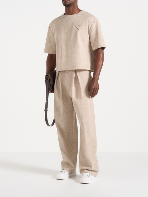 Leon Boxy Cropped Hatched T-Shirt