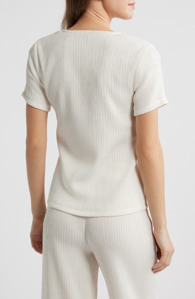 Anne Klein Short Sleeve Knit Button-Up Shirt, Alternate, color, White Dove