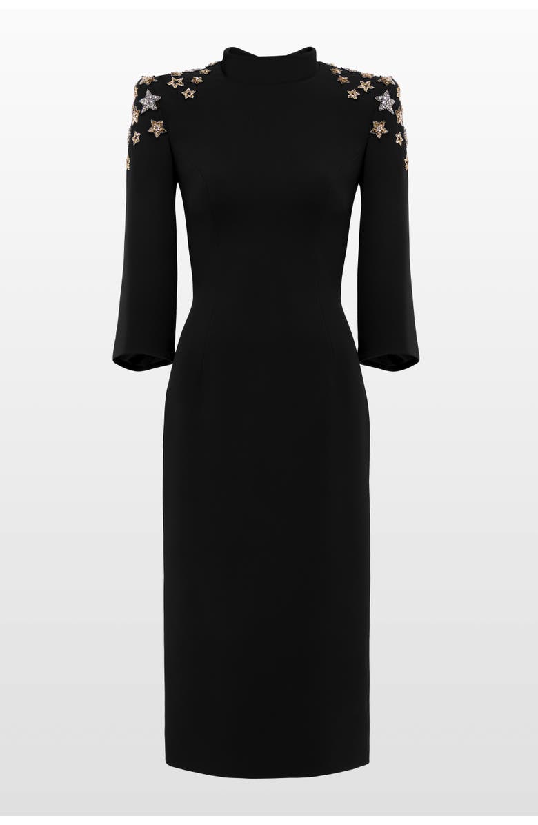 Jenny Packham Stella Star-embellished Mock-neck Midi Dress, Main, color, Liquorice