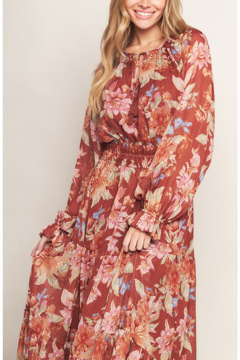 Long Sleeve Tiered Midi Dress, Alternate, color, BROWN