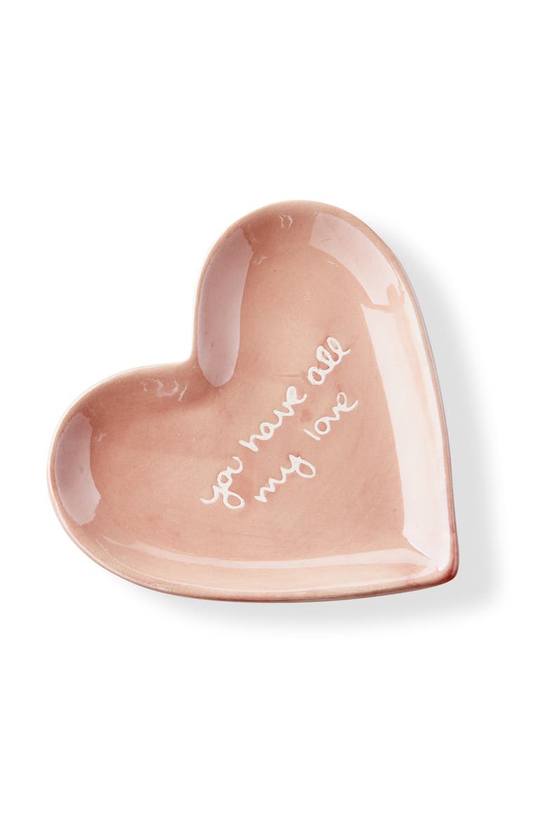 All My Love Heart Trinket Dish Decorative Box Pink Earthenware 4.25x0.5x4.25 in, Main, color, Pink