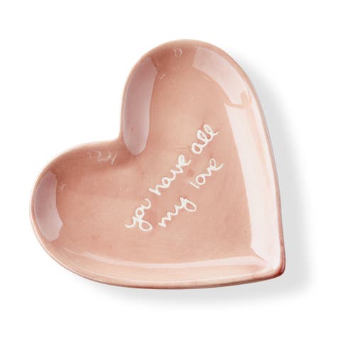All My Love Heart Trinket Dish Decorative Box Pink Earthenware 4.25x0.5x4.25 in