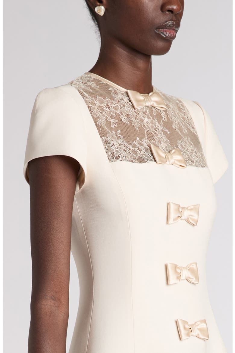 Lace & Satin Bows Wool & Silk Crepe Couture Minidress, Alternate, color, VANILLA