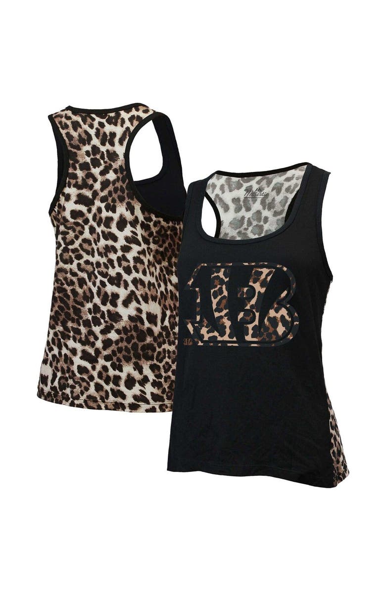 Majestic Threads Women's Majestic Threads Black Cincinnati Bengals Leopard Racerback Tank Top, Alternate, color,