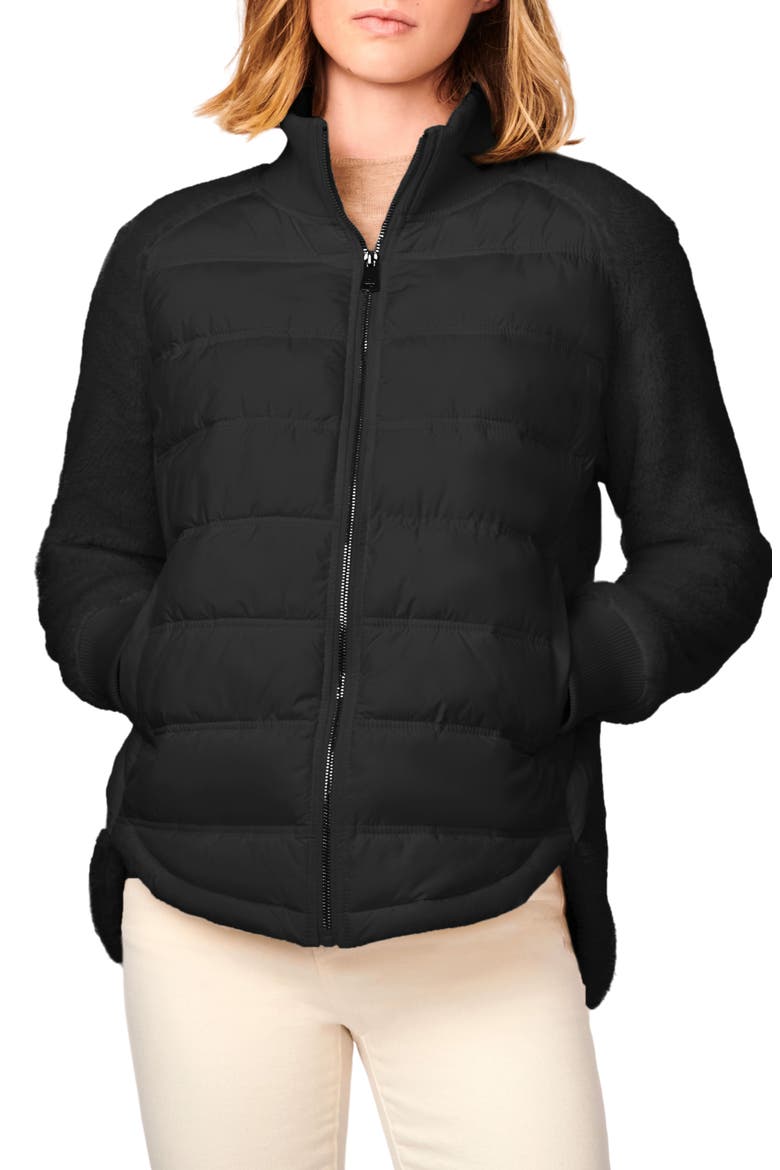 Mixed Media Puffer Jacket, Main, color, BLACK