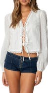 EDIKTED Lesley Lace Trim Tie Front Shirt