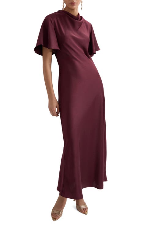 Satin Draped Neck Maxi Dress