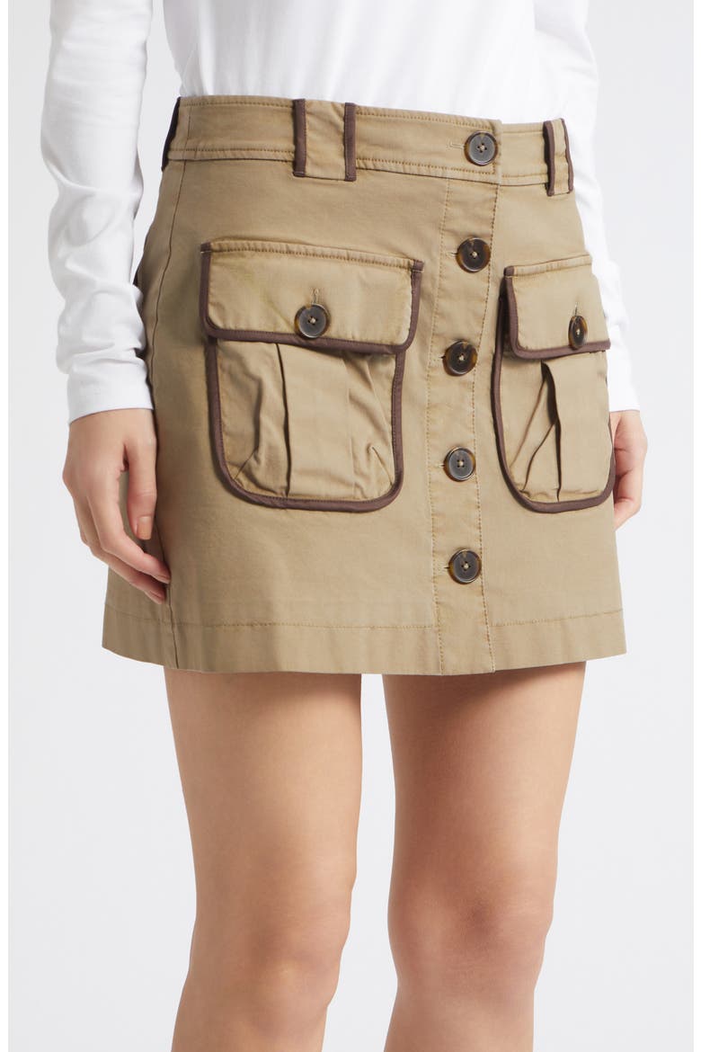 Kylie Button Front Miniskirt, Alternate, color, SAFARI