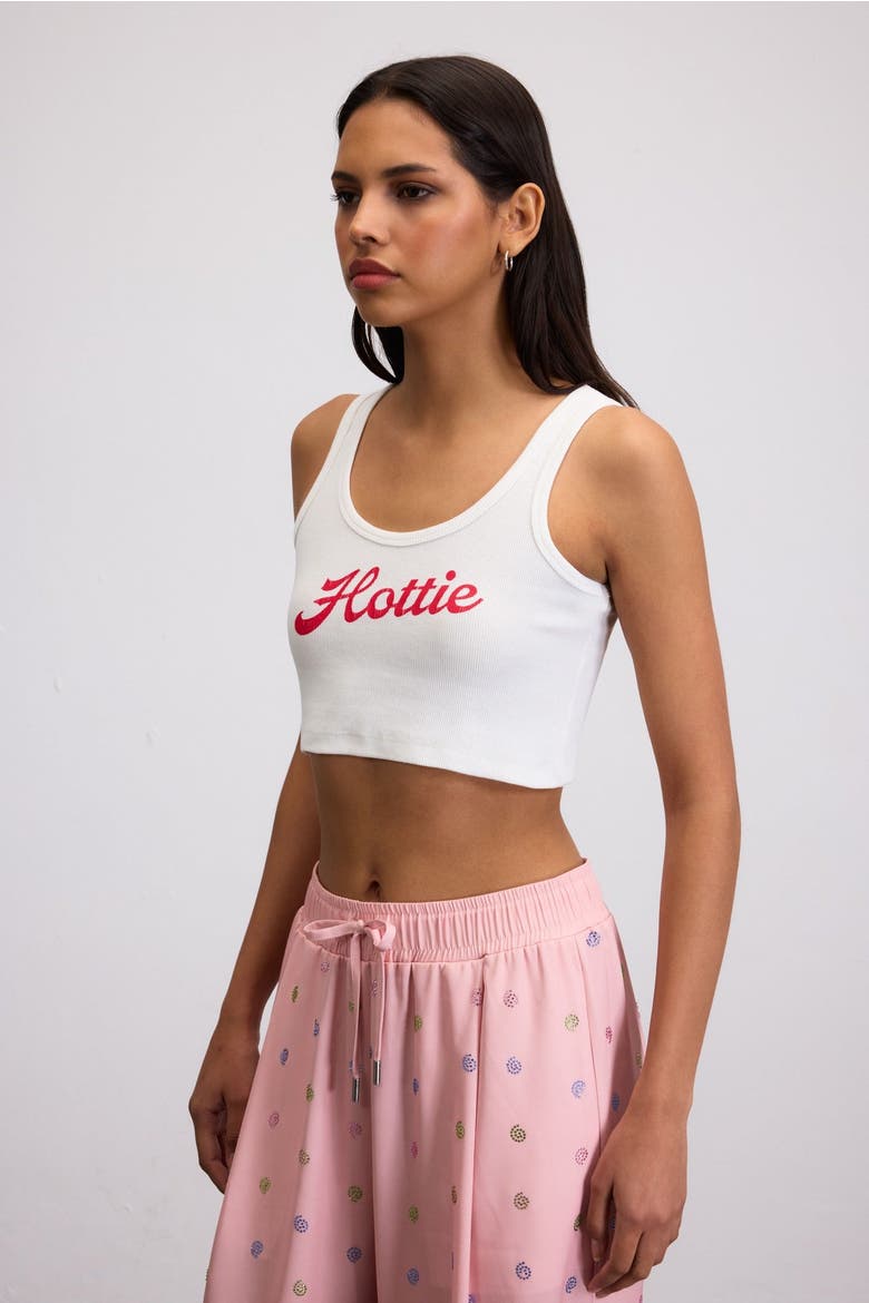 Hottie Print Ribbed Crop Top, Alternate, color, White