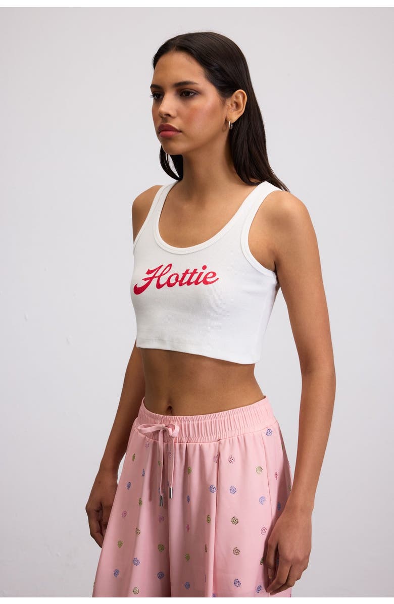 Je Te Veux Hottie Print Ribbed Crop Top, Alternate, color, White