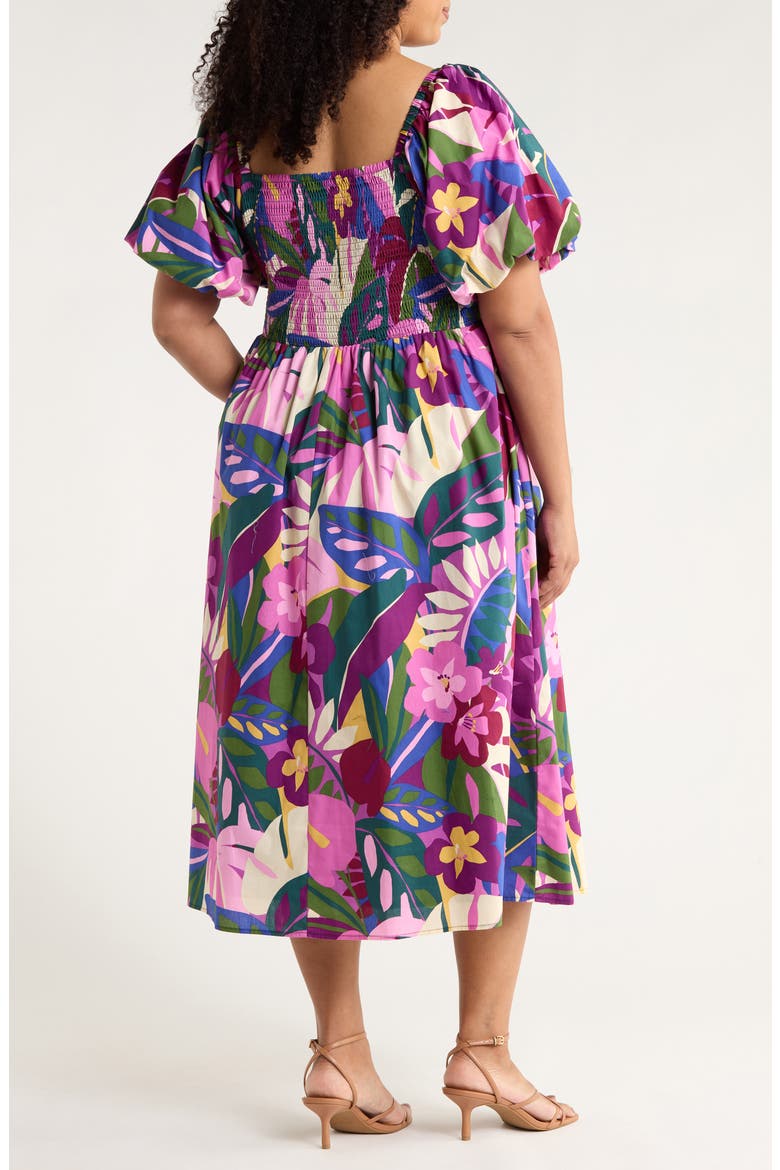 Blain Floral Maray Smocked Cotton Midi Dress, Alternate, color, PURPLE MULTI