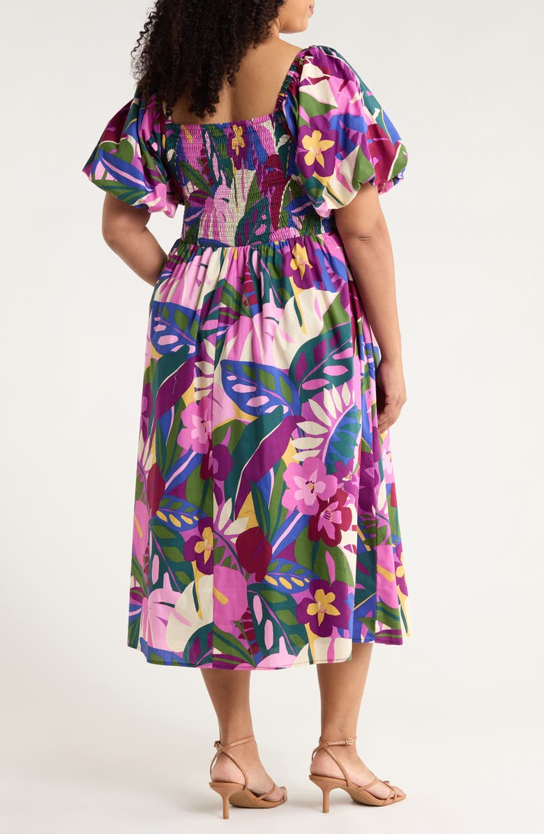 SUGARLIPS Blain Floral Maray Smocked Cotton Midi Dress, Alternate, color, Purple Multi