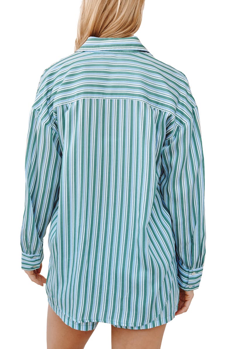 Bella Dahl Stripe Oversize Button-Up Shirt, Alternate, color, Emerald Stripe