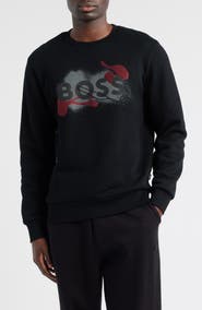 BOSS Soleri Abstract Graphic Cotton Fleece Crewneck Sweatshirt