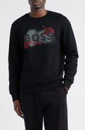BOSS Soleri Abstract Graphic Cotton Fleece Crewneck Sweatshirt