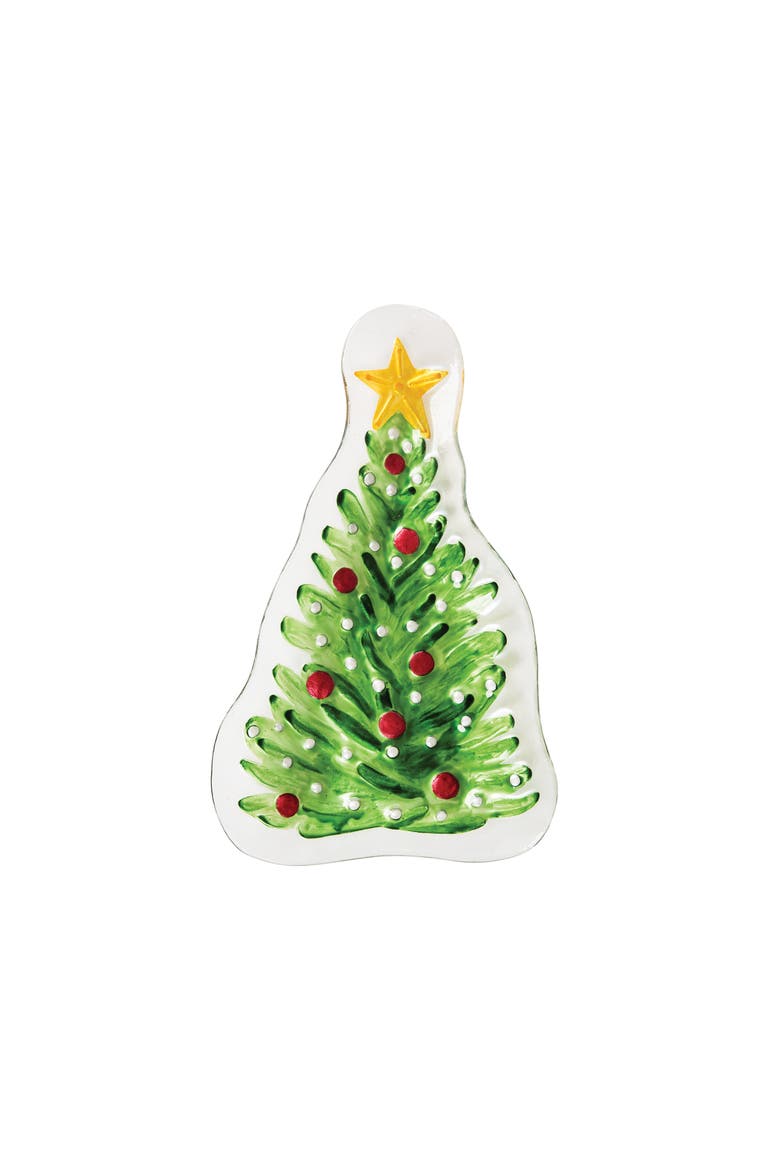 8" x 13" Christmas Tree Slump Glass Santa Claus Cookie Appetizer Party Food Plate, Main, color, Green