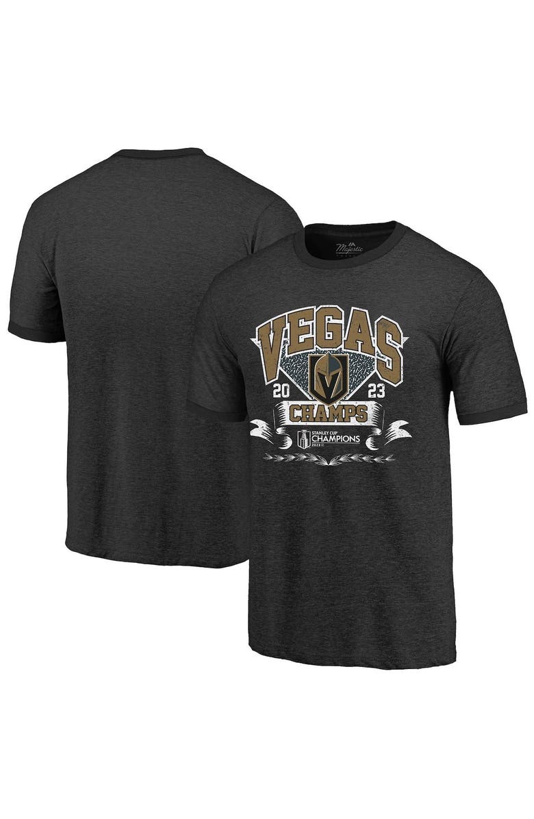 Majestic Threads Men's Majestic Threads Black Vegas Golden Knights 2023 Stanley Cup Champions Ringer Tri-Blend T-Shirt, Alternate, color,