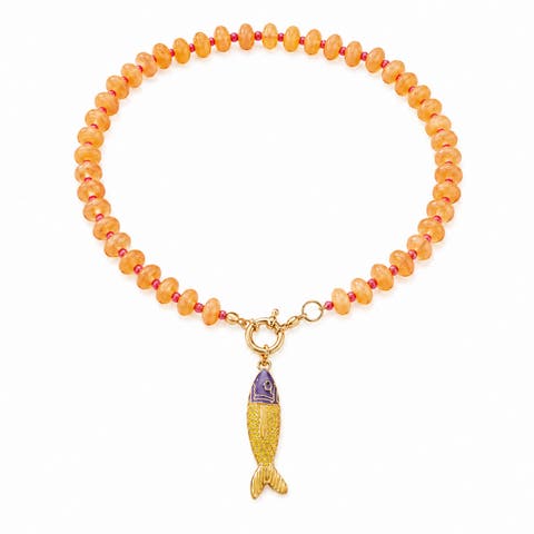 18K Yellow Gold Plated Marbled Acrylic Fish Charm